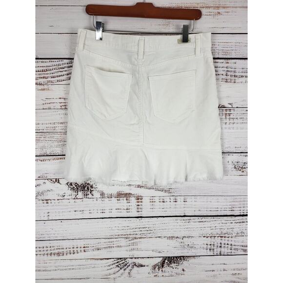 Principle Denim Mini Skirt 30 Womens White Raw Hem Boho Pockets Festival Bottom - Picture 4 of 6